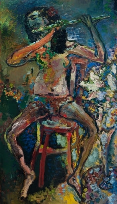 Algis Skačkauskas. Flautist. 1991 (detail). Oil on canvas, 200x100. Lewben Art Foundation