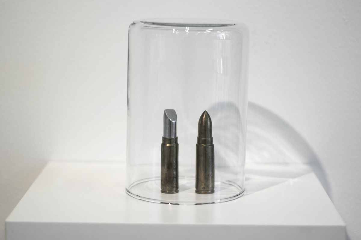 Aurelija Maknytė, Lipsticks, 1998–1999, brass, aluminium, video. Photo: Artnews.lt
