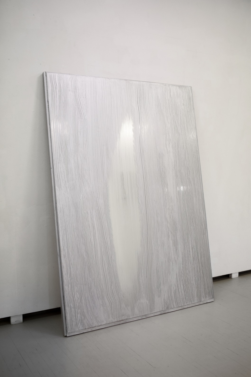 “Mirror”, mirror, wood, aluminum paint, 215x150x6 cm, 2017