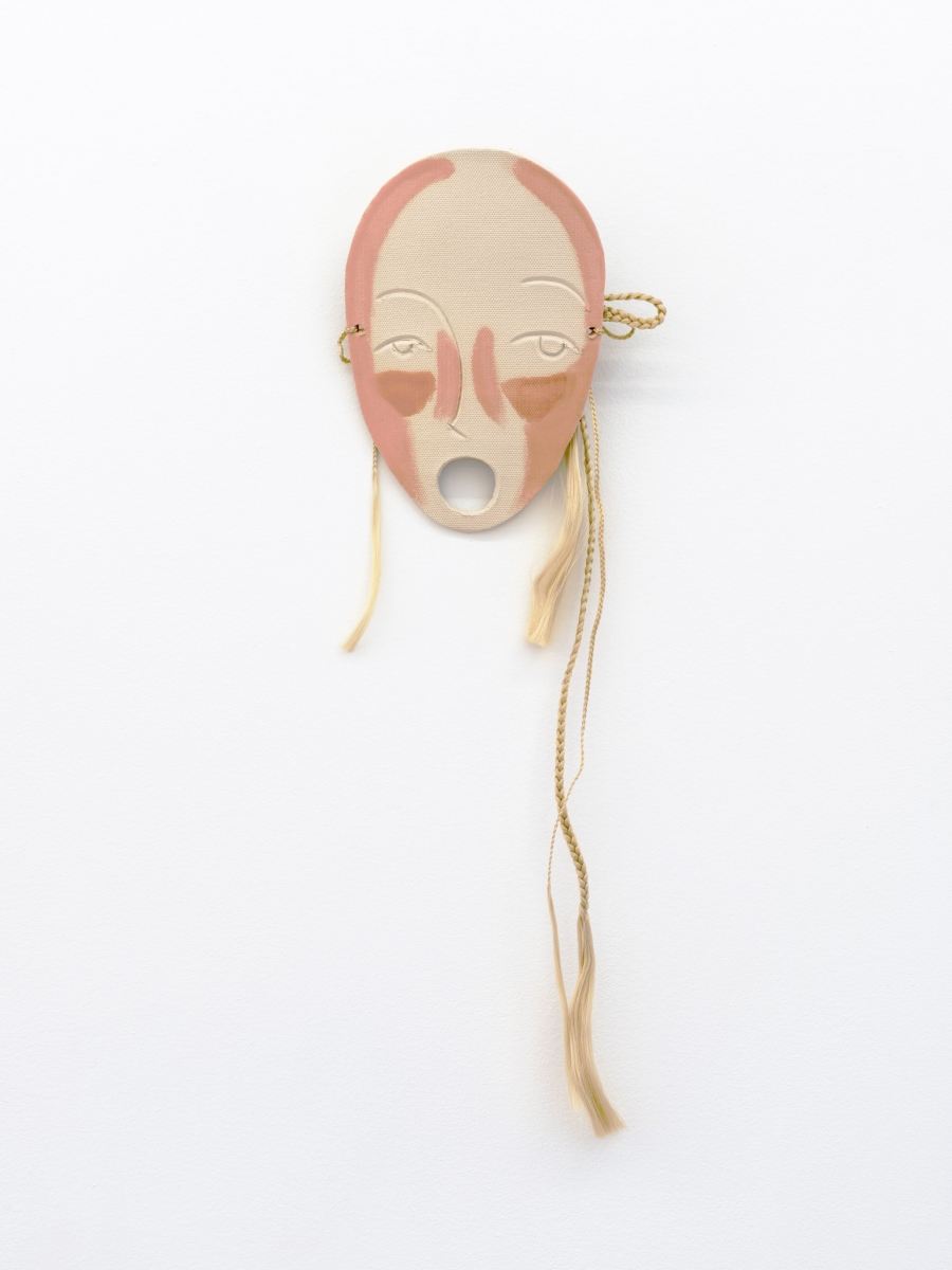 Same Face of I. (highlight and contour) (glazed ceramic, synthetic hair), 2016, The person you are trying to reach is not available, duo show with Aidan Koch at Hester, New York