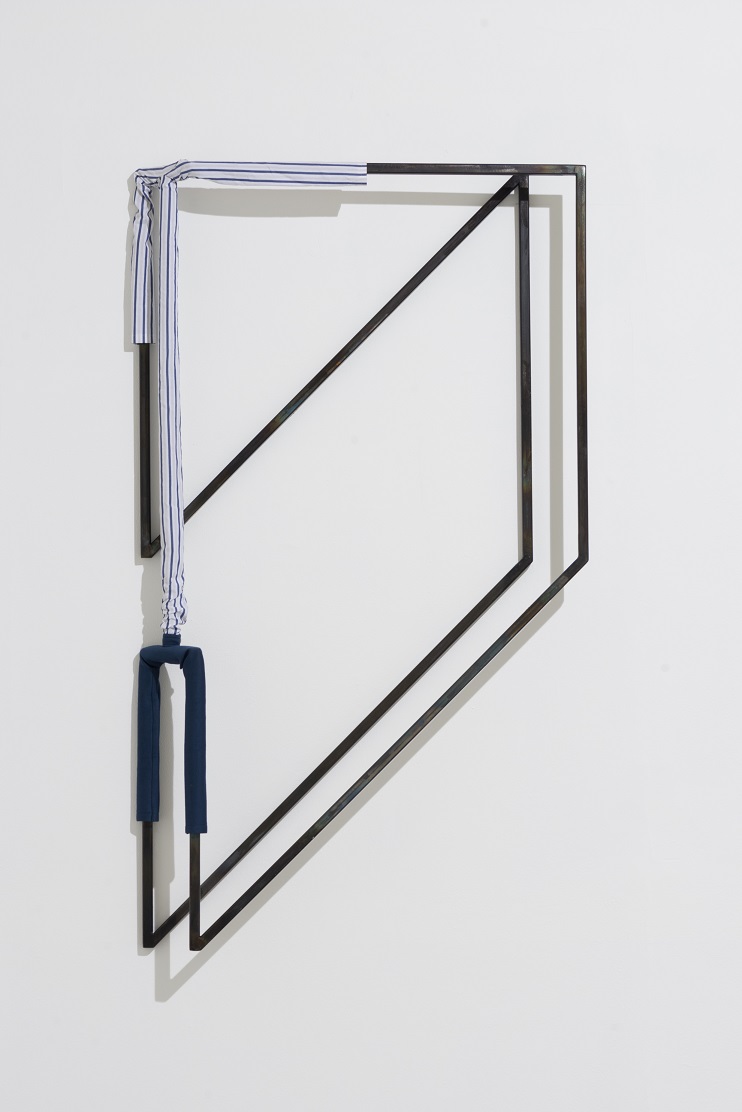 Indrikis Gelzis, Portrait of Parallelism, 2016. Metal square tubes, textile, buttons, 150 x 90 x 15 cm