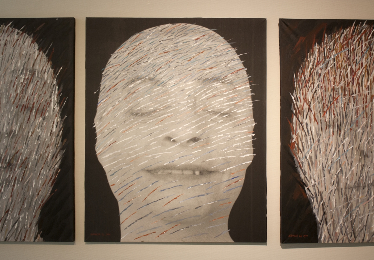 „Collapse – the Visual Head I, II, III, IV, V“, detail, analogue, black and white photograph, photocanvas, acrylic, 1990