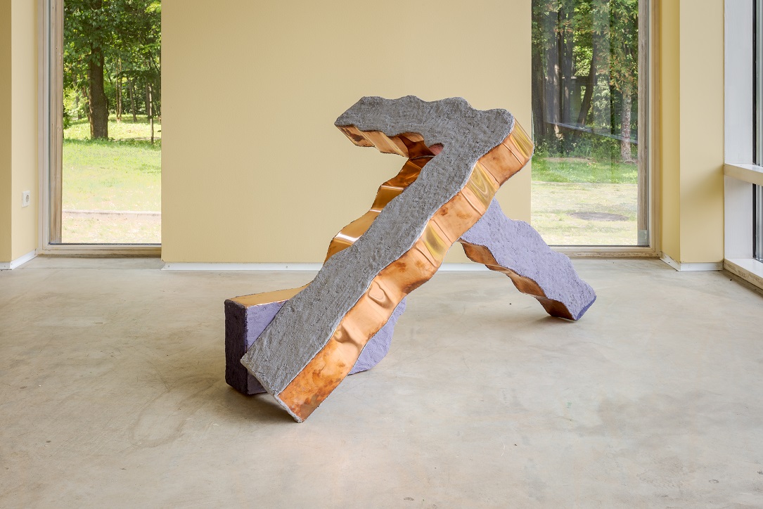 Tamara Henderson, Treaty of Slippage, Wake of Limbs, 2014. Copper, paint, sand, glue, wood, 90 x 157.5 x 94.5 cm