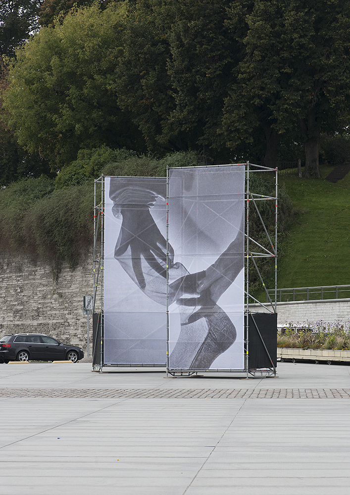 'Flawless, Seamless', 2017, outdoor banner in 2 parts at Freedom square, Tallinn Photomonth. Photo: Marge Monko