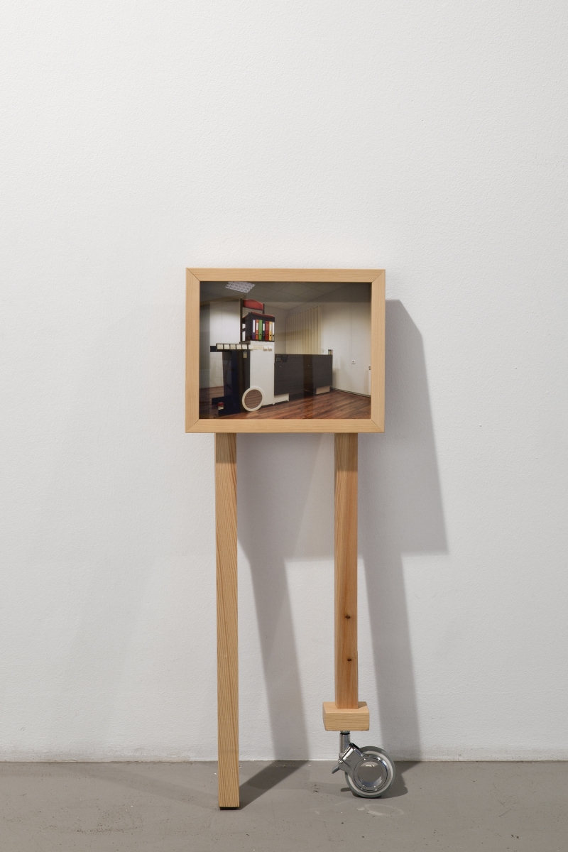 Sigrid Viir, “Compromise no: RXP-1209-18” from the series “Routinecrusher, Wanderlust, Tablebear, and so on”, pigment print, wood construction, 2009. Photo: Anu Vahtra