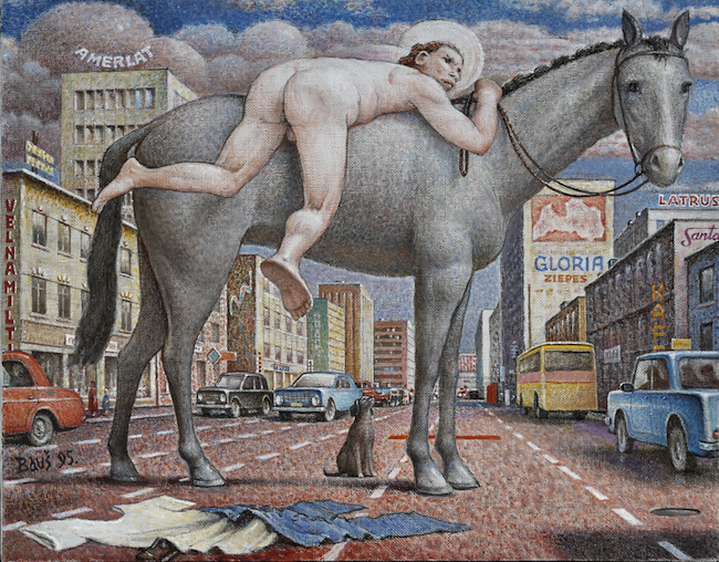 Auseklis Baušķenieks. I Want to Be in the Saddle. 1995. Oil on canvas. 55 x 70 cm. Zuzāns Collection. Photo: Jānis Pipars